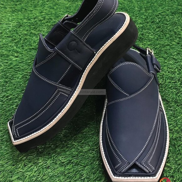 Men’s Classic Black Leather Sandals | Custom Handmade Leather Peshawari Sandals - Picture 8 of 9